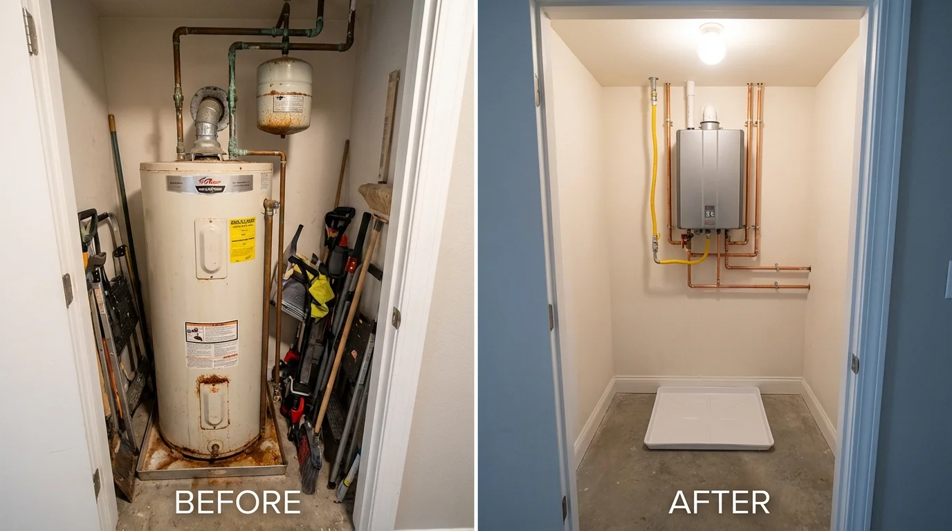 Tank water heater versus wall-mounted tankless unit comparison for Baldwin Park, CA homeowners